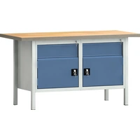 Werkbank PW 700 B1500xT700xH840mm Buche Multiplex grau blau 2 Schubl. 2 Türen Werkbank PW 700 B1500xT700xH840mm Buche Multiplex grau blau 2 Schubl. 2 Türen