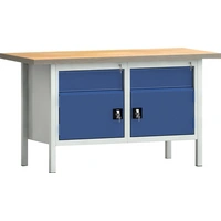 Werkbank PW 700 B1500xT700xH840mm Buche Multiplex grau enzianblau 2Schubl.2Türen Werkbank PW 700 B1500xT700xH840mm Buche Multiplex grau enzianblau 2Schubl.2Türen