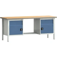 Werkbank PW 700 B2000xT700xH840mm Buche Multiplex grau blau 2Schubl. 2Türen Werkbank PW 700 B2000xT700xH840mm Buche Multiplex grau blau 2Schubl. 2Türen