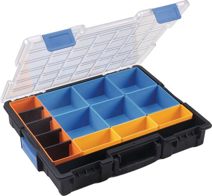 Sortimentskasten B440xT355xH76mm 15 Fächer 4 Trennstege transp.schwarz