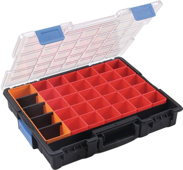 Sortimentskasten B440xT355xH76mm 36 Fächer 4 Trennstege transp.schwarz