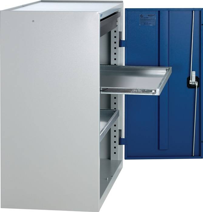 Werkzeug-/Beistellschrank H1000xB1000xT500mm 1Schubl.2BD grau/blau STUMPF
