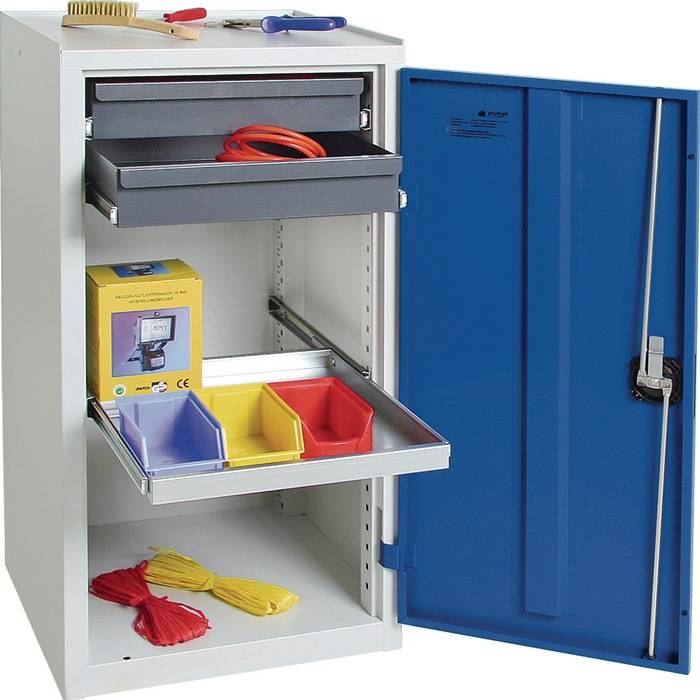 Werkzeug-/Beistellschrank H1000xB500xT500mm 2Schubladen,1 BD grau/blau STUMPF
