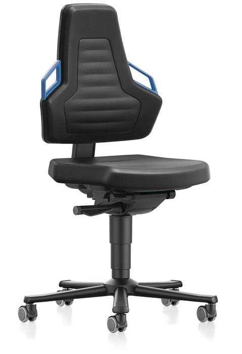 Arbeitsdrehstuhl Nexxit Rl.Integralschaum schwarz Griff blau 450-600mm BIMOS