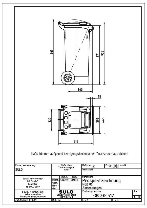 Müllgroßbehälter 80l HDPE anthrazitgrau fahrbar,n.EN 840 SULO