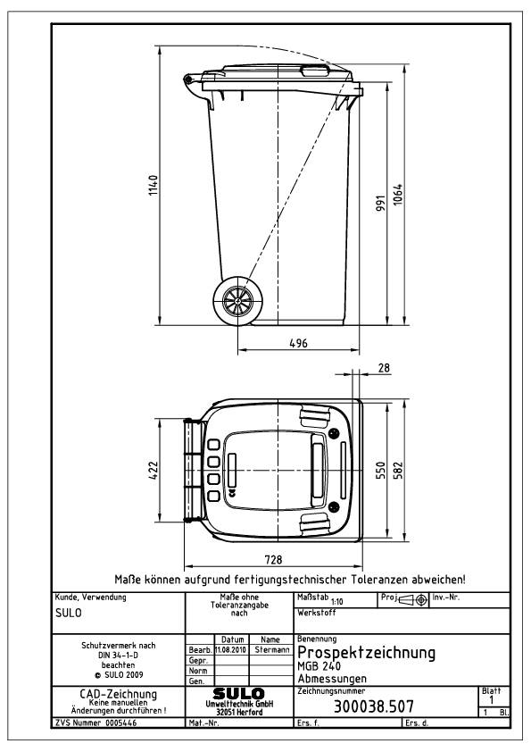 Müllgroßbehälter 240l HDPE anthrazitgrau fahrbar,n.EN 840 SULO