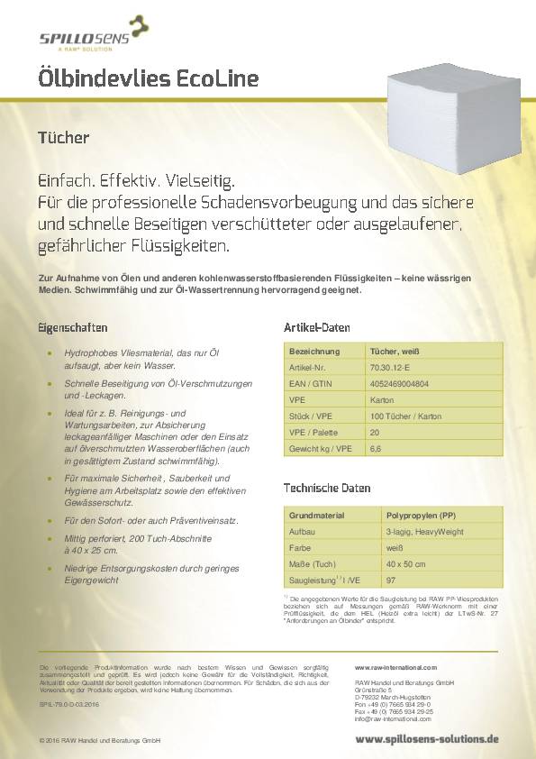 Ölbindevlies Oil-Only L.40cm B.50cm 100 Tü.Krt.RAW