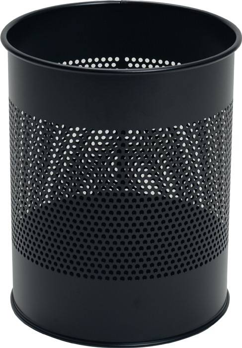 Papierkorb 15l H315xØ260mm m.Lochraster Metall epoxidharz.schwarz DURABLE