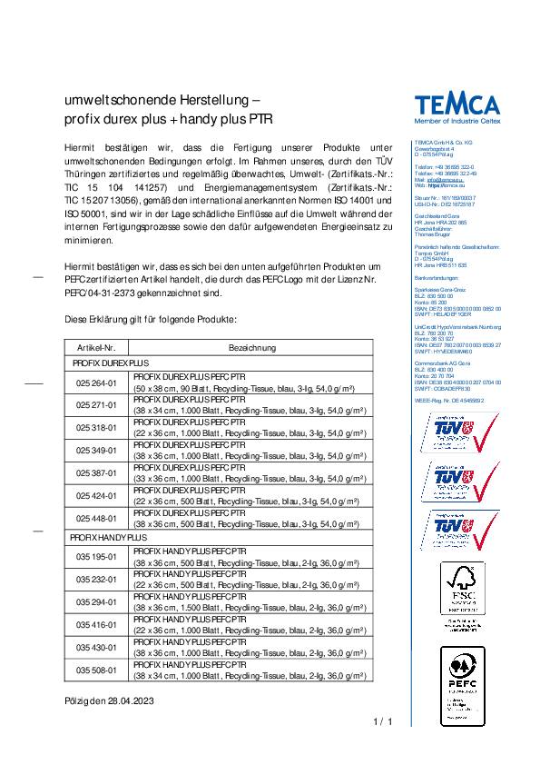 Putztuch Profix handy Plus L380xB360ca.mm blau 3-lagig,perforiert 500 Tü./Rl. 2 Stück