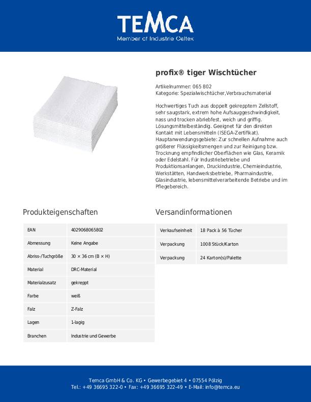 Wischtuch profix tiger L300xB360ca.mm weiß 1-lagig,Z-Falz 1.008 St./KT PROFIX