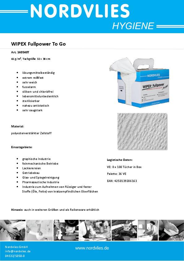 Putztuch WIPEX Fullpower „TO GO" L380xB320ca.mm weiß z-gefaltet WIPEX