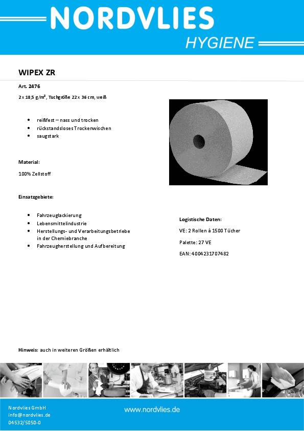 Putztuch Wipex L360xB220ca.mm weiß 2-lagig 2 Rl./VE WIPEX 2 Stück