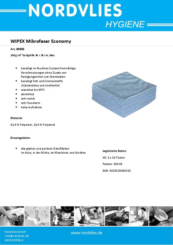 Mikrofasertuch ECONOMY blau L400xB400ca.mm 1 KT NORDVLIES