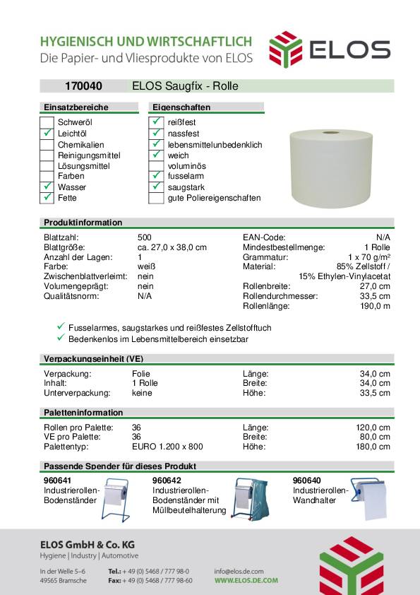 Vliestuch ELOS-Saugfix L270xB380ca.mm weiß ELOS