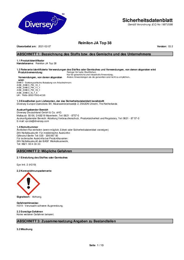 Intensivreiniger JaTop38 0,75l Konzentrat Sprühflasche DIVERSEY