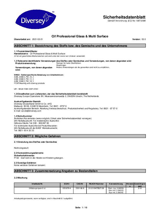 Fenster-/Oberflächenreiniger Professional 750 ml Sprühflasche CIF 6 Stück