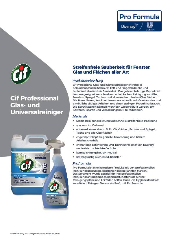 Fenster-/Oberflächenreiniger Professional 750 ml Sprühflasche CIF 6 Stück