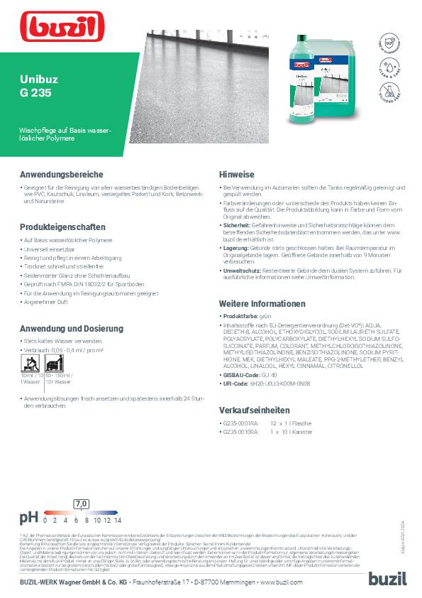 Wischpflege Unibuz G 235 10l Kanister BUZIL