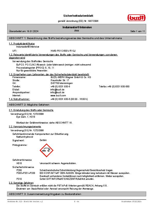 Küchenreiniger Indumaster® Intensive IR 44 10l Konzentrat Kanister BUZIL