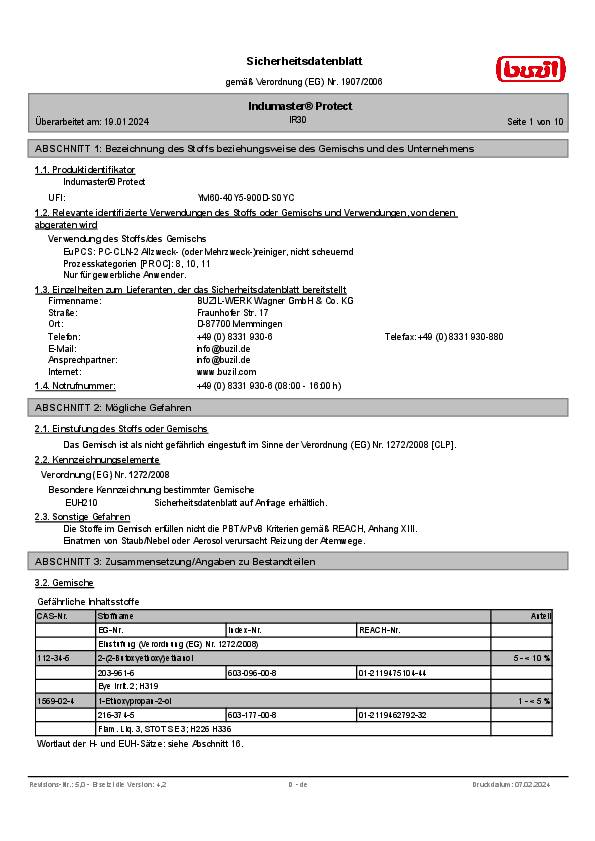 Maschinenreiniger Indumaster® Protect IR 30 10l Konzentrat Kanister BUZIL