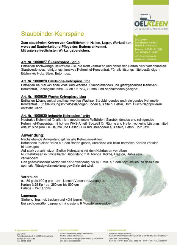 Industriekehrspäne grün 25kg Krt.OEL-KLEEN