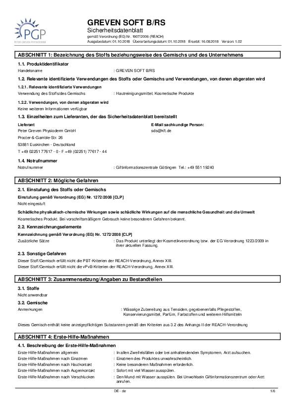 Hautreinigungslotion GREVEN® SOFT B/RS 1l mittlere b.starke Verschmutz.Flasche