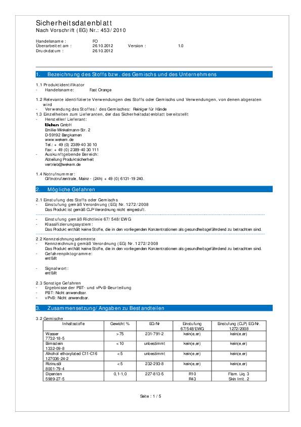 Handreiniger Fast Orange 440ml m.Aloe Vera,Jojobaöl FAST ORANGE