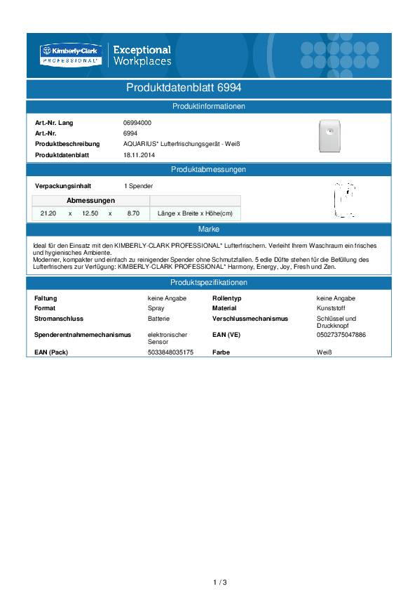 Lufterfrischungsgerät Aquarius 6994 H212xB125xT87ca.mm Sichtfenster,abschl.