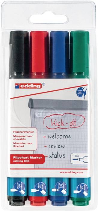 Flipchartmarker 383 schwarz/rot/blau/grün Strich-B.1-5mm Keilspitze EDDING