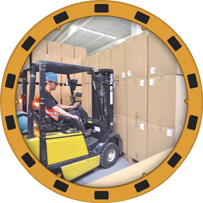 Sicherheits-/Verkehrsspiegel D.600mm Acryl,gelb/schwarz ca.110Grad-Blickw.15m