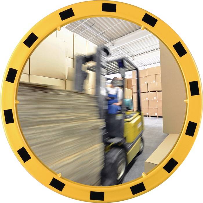 Sicherheits-/Verkehrsspiegel D.800mm Acryl,gelb/schwarz ca.110Grad-Blickw.22m