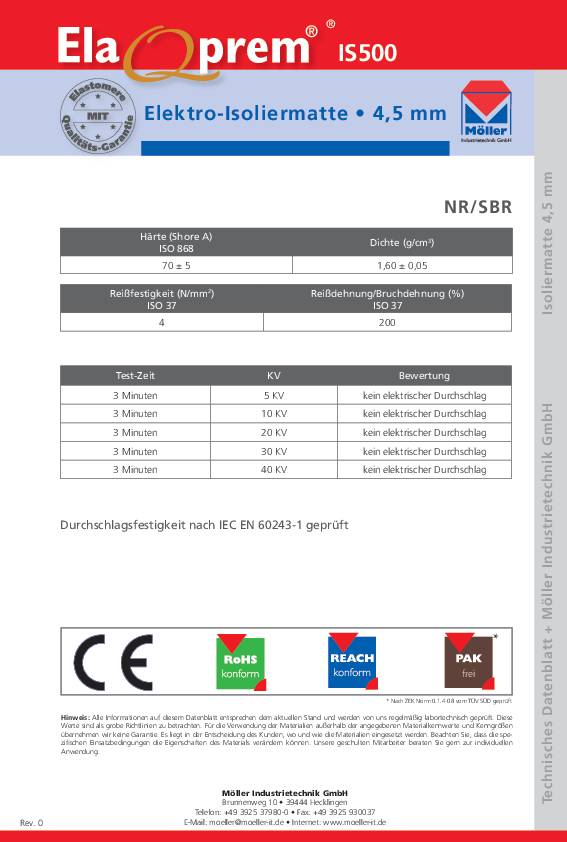 Gummiisoliermatte ElaQprem B.1,20m L.10m D.4,5mm grau NR/SBR Rl.MÖLLER