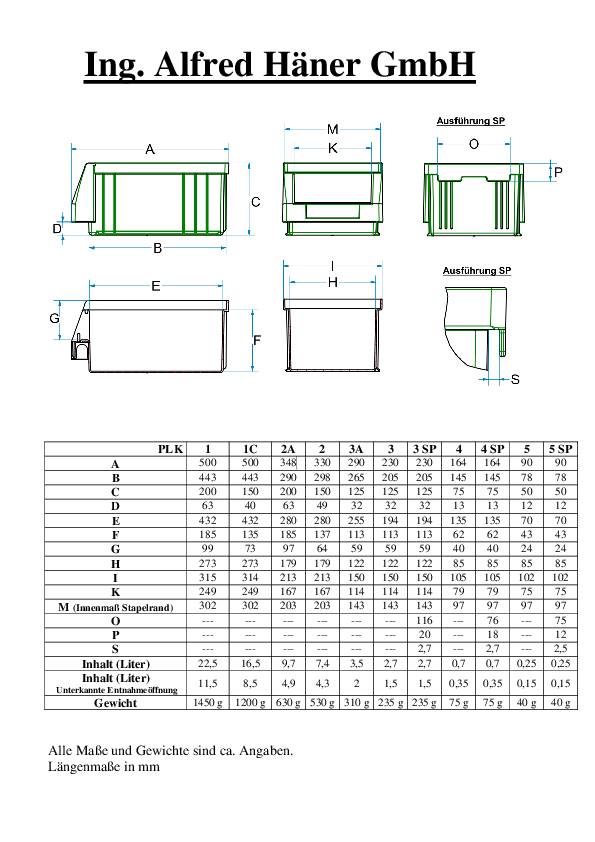 Sichtlagerkasten PLK L500xB315xH200mm PP blau LA-KA-PE 8 Stück