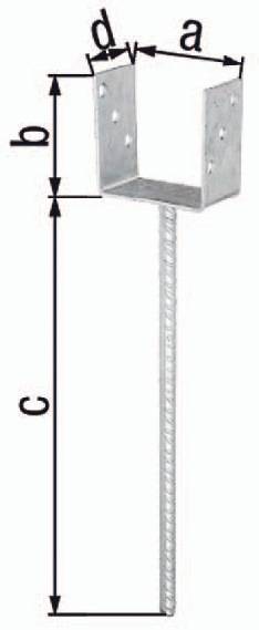 U-Pfostenträger ETA-10/0210 101x100x400x60mm TZN m.ext.langem Betonanker GAH
