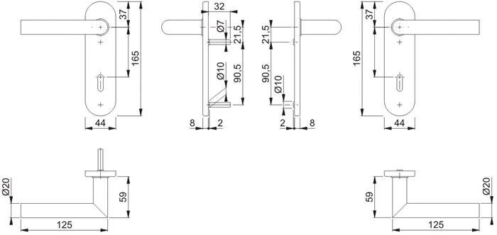 Kurzschildgarnitur Ams.E1400Z/353K VA F69 OB rd Drückergrt.HOPPE