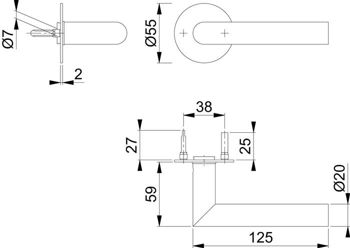 Türdrückerpaar Ams.E1400Z/849N VA F69 m.Drückerrosetten VK 8mm HOPPE