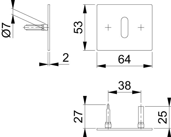 Schlüsselrosetten-Paar E847NS VA F69 Schildst.2mm OB rechteck.HOPPE