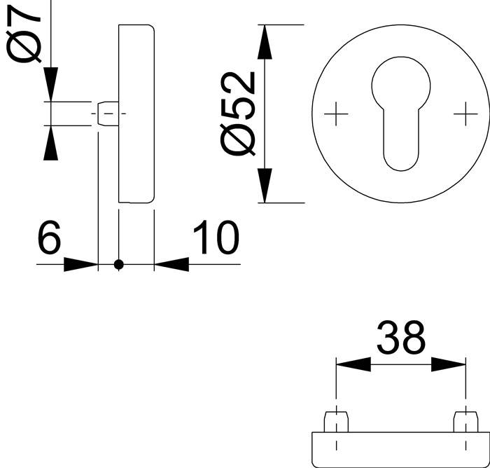 Schlüsselrosette E42HS VA F69 Schildst.10mm PZ rd.HOPPE