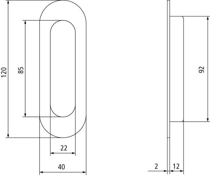 Schiebetürmuschel 4476 VA schwarz ov.bl.L.120mm B.40mm INTERSTEEL