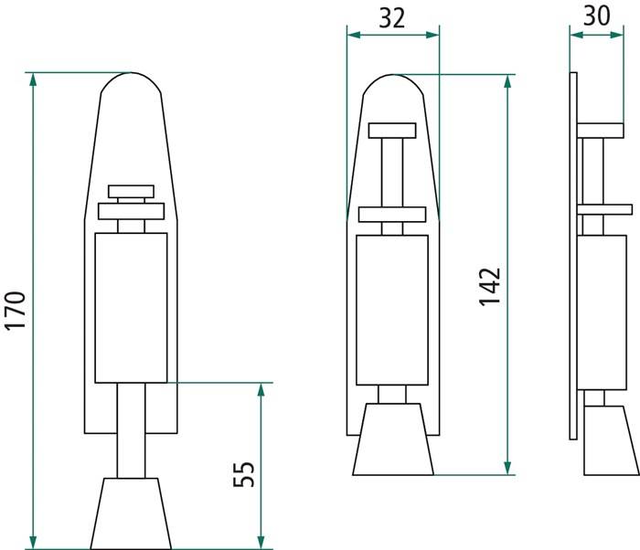 Türfeststeller 0035.4440 VA ma Hubh.28mm Türmontage INTERSTEEL