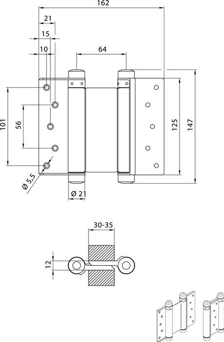 Pendeltürband VA Gr.33 L.125mm 27kg TS 30-35mm DENI 2 Stück