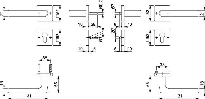 FS-Garnitur Dallas FS-E1643/52/52S VA F69 D/D TS 40-65mm PZ quad.DIN L/R HOPPE