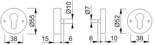 Schutzrosettenpaar E42ZNSB/42HS VA F69 rd.o.ZA S.15mm HOPPE