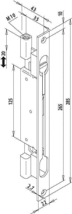 Türkantriegel Basküle 35 mmStulpb.22mm Stulpl.285mm STA verz.F-St.ktg.FUHR