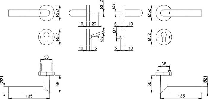 FS-Garnitur Ams.FS-1400/42H/42HS Alu.F9714M D/D TS 45-65mm PZ rd.DIN L/R HOPPE