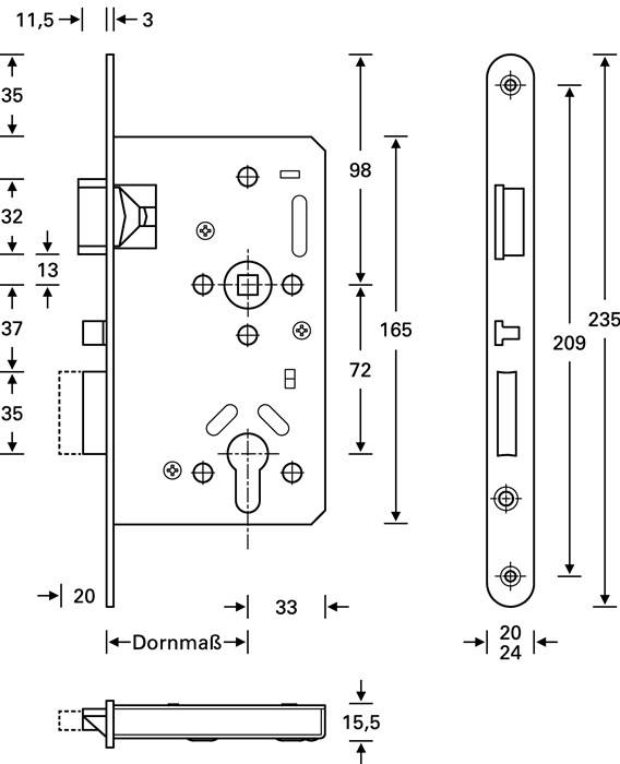 Panik-Einsteckschloss Ser.20 APK Fkt.E rd 20/55/72/9mm DIN li.VA selbstverr.SSF