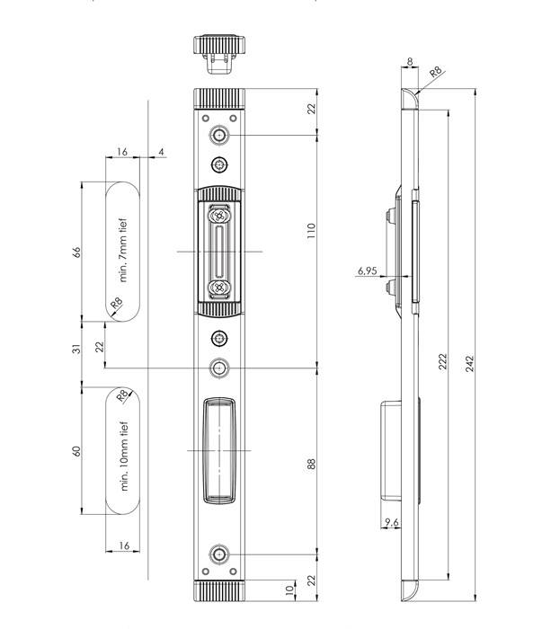 Schließteil 59046 Falle/Riegel U-St.24x8mm L/R silberf.FUHR