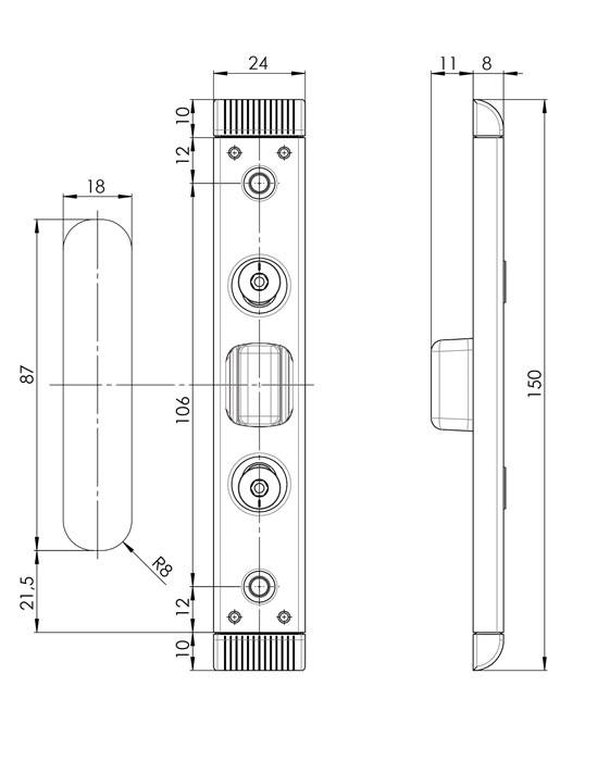 Schließteil 59076 Bolzenr.U-St.24x8mm L/R silberf.FUHR