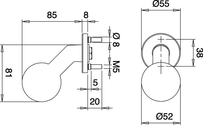 Türknopf K4/052/01 VA F00 gekröpfter Kugelk.EDI