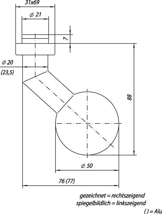 Profiltürknopf OGRO 3548V/6620 ER Material VA ER fest OGRO